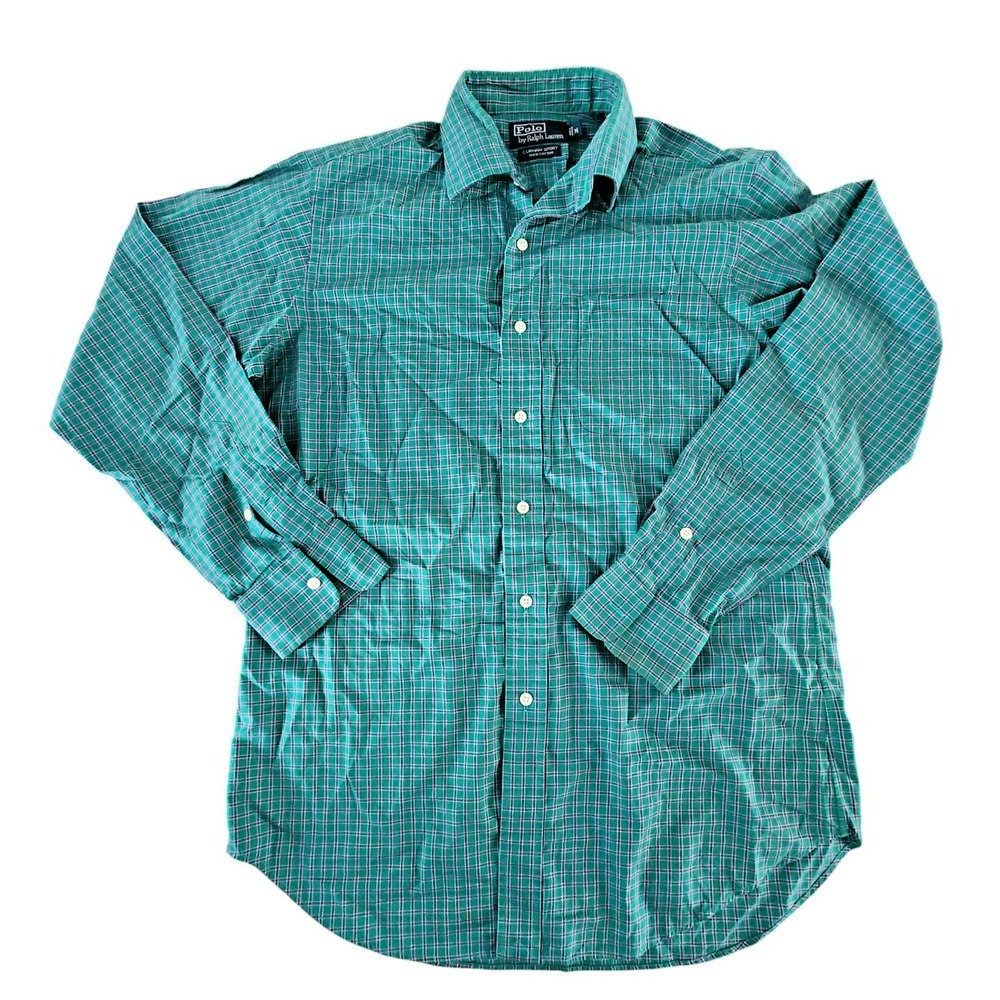 Polo Ralph Lauren Curham Sport Green Plaid Cotton‎ Button Down Shirt Mens Medium